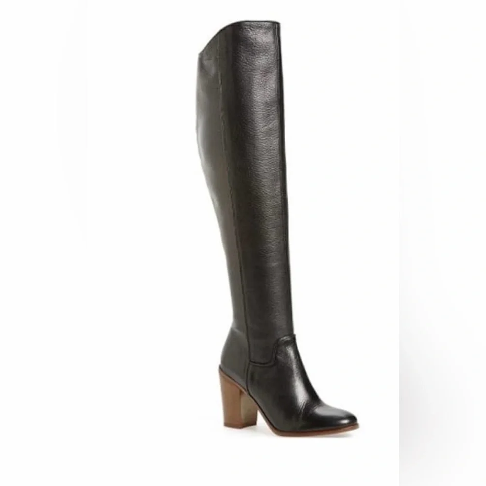 Faye Black Leather Knee-High Boots